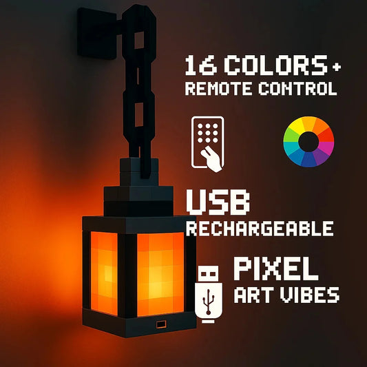 Pixel Art Night Light - USB Hanging Lantern for Bedroom & Gaming Decor - Perfect Atmosphere Lamp for Boys' Rooms